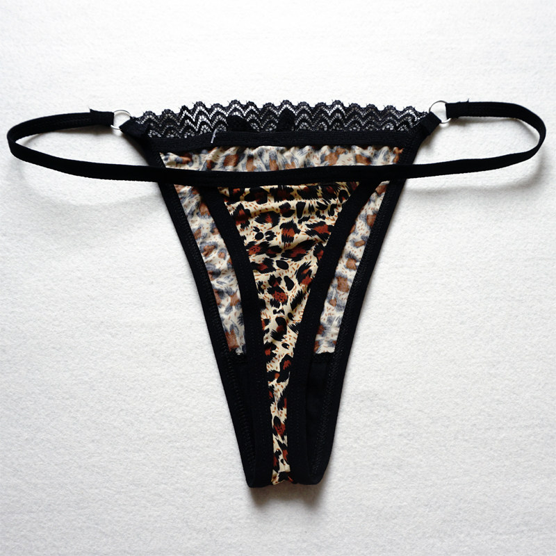 高叉一根线丁字裤豹纹性感无痕冰丝蕾丝拼接速干女三角裤