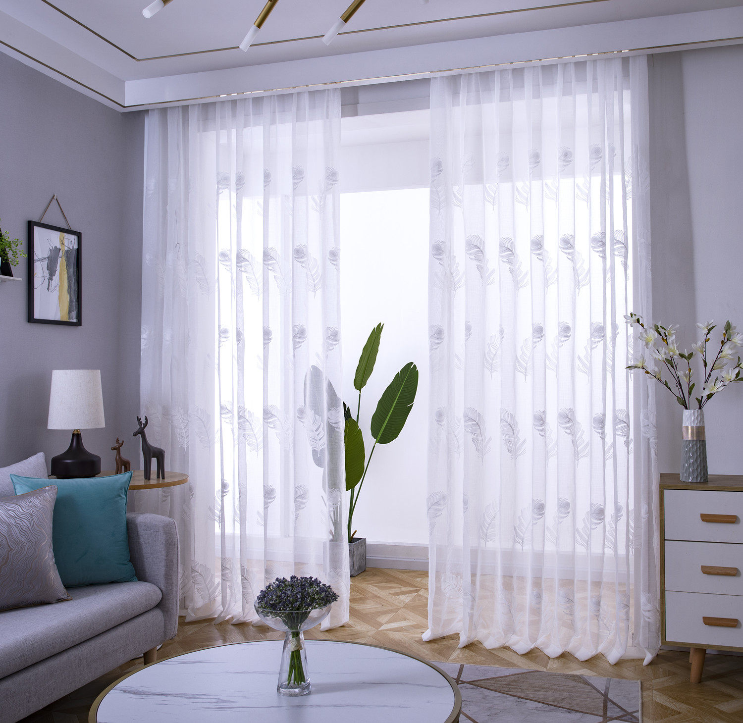 新款透光不透现代简约窗帘成品遮光客厅卧室书房定制窗帘