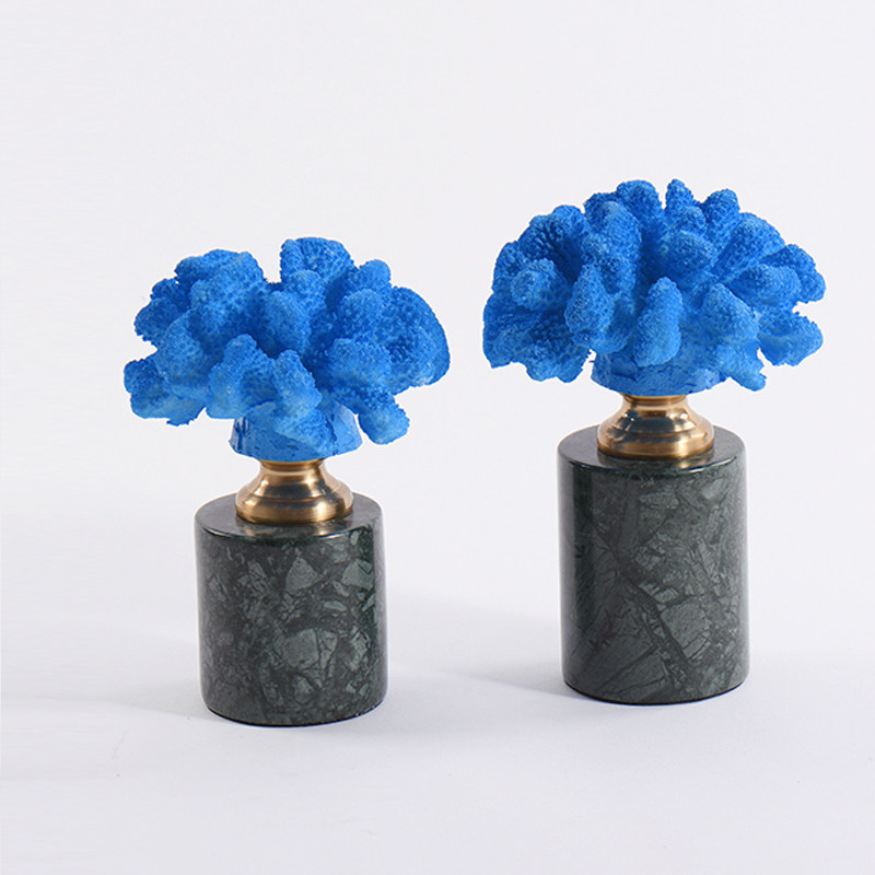 摆件新中式中式现代蓝色珊瑚艺术品轻奢简约客厅摆件