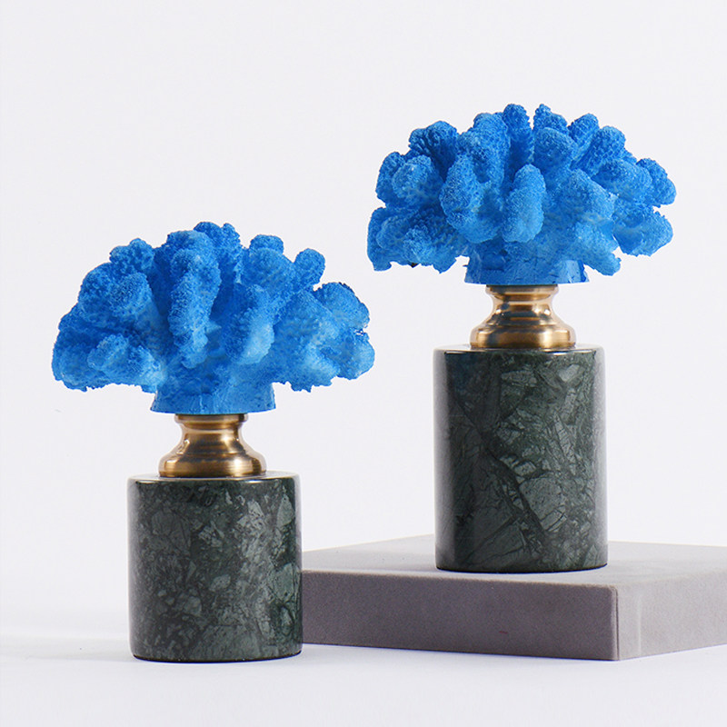 摆件新中式中式现代蓝色珊瑚艺术品轻奢简约客厅摆件