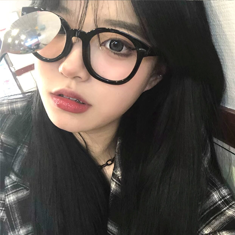 黑色粗框素颜新款韩国文艺夏日懒人造型平光眼镜架