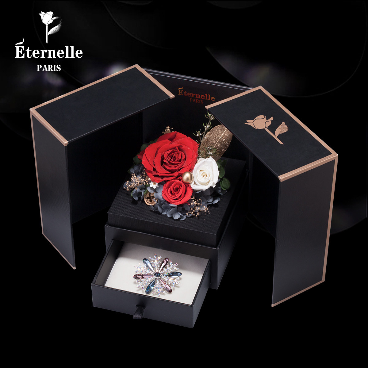法国eternelle时尚胸针套装结婚首饰盒生日礼物永生花项链