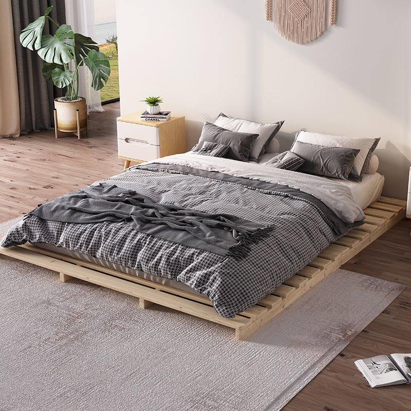 实木木床简约ins排骨骨架落地铺床双人日式床架