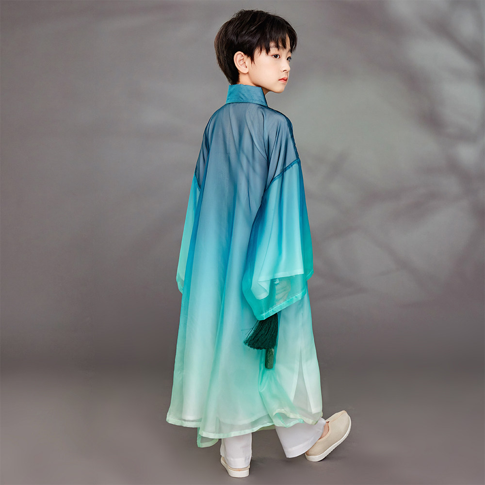 兴业原创儿童汉服男童青绿道袍长衫春夏中式汉服