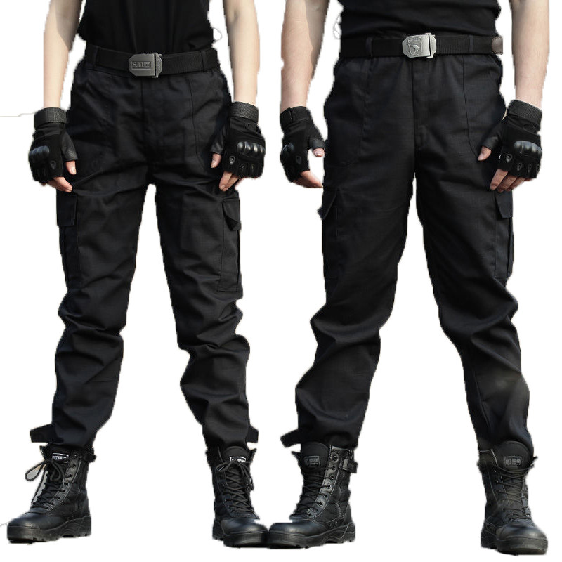 夏季新款春秋涤棉黑色保安作训男女运动运动战迷彩裤