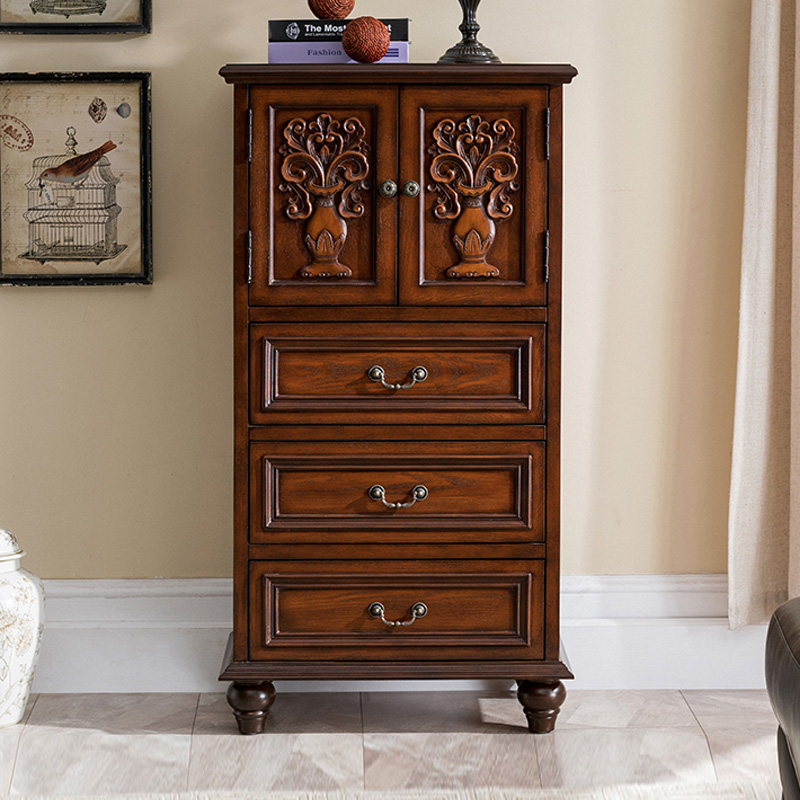 柜子欧式抽屉酒柜边柜做旧复古玄关带门实木斗柜