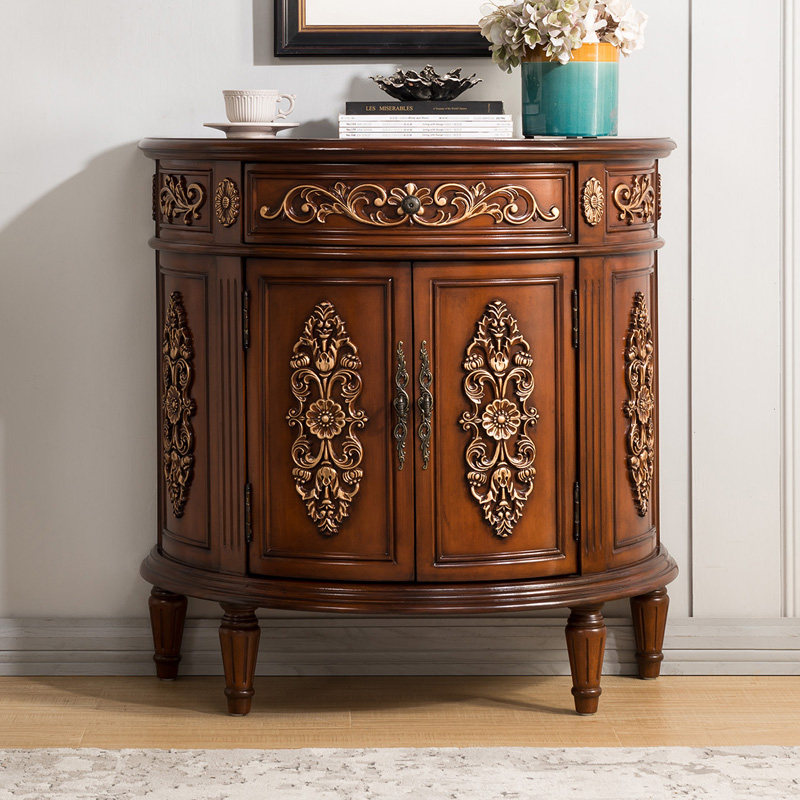 美式乡村实木复古半圆玄关柜门门厅彩绘轻奢门厅