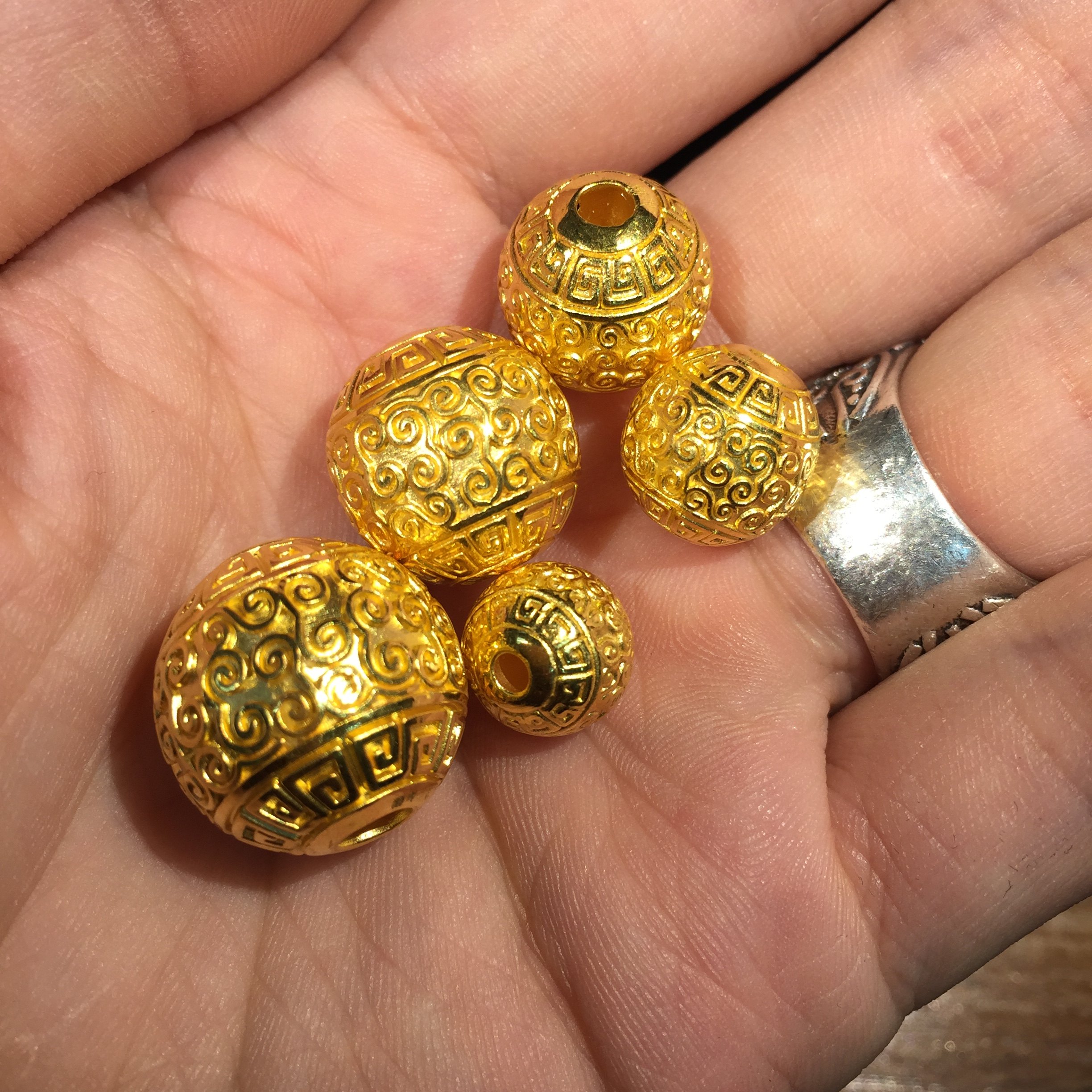 图灵藏金 999足金圆珠 3d硬金黄金回纹圆珠佛珠手串配件散珠配珠