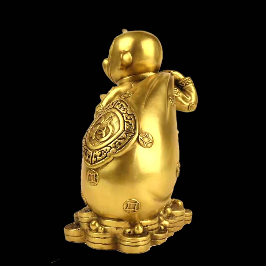 猴子纯铜金猴纳福拉福福袋聚财摆件风水生肖摆件