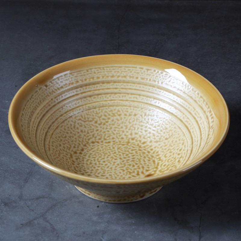 面碗土陶斗笠虎皮土瓷瓷碗农家乐黄色洋井拉面碗
