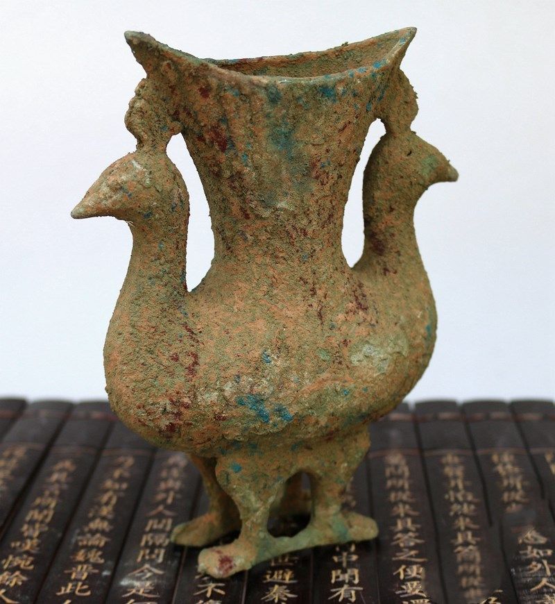 仿古青铜器孔雀孔雀花花瓶摆件做旧出土古董古玩摆件