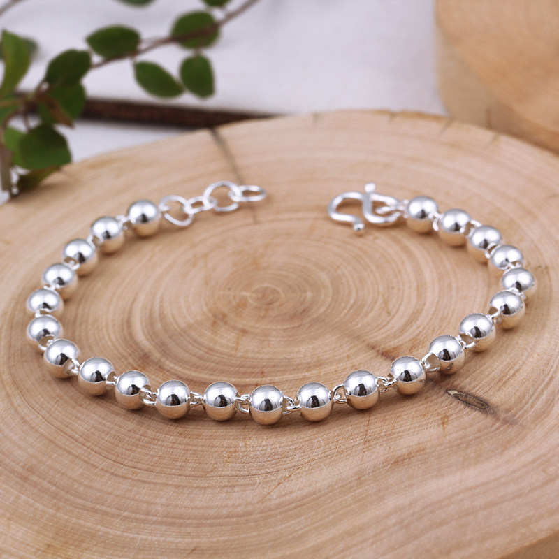 手链足银宝宝婴儿儿童圆珠珠子纯银银珠女生手链