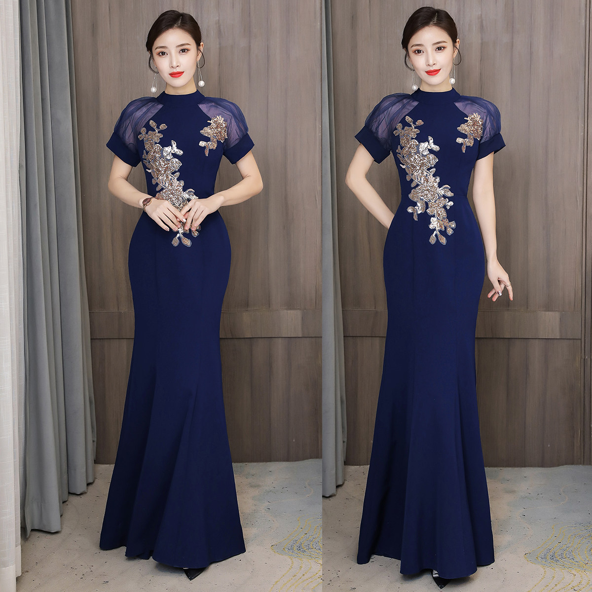 晚礼服裙女2021年新款走秀旗袍年轻款长款优雅鱼尾礼服