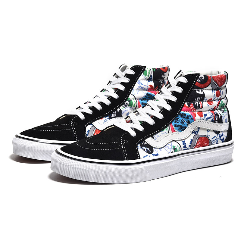 正品官网万斯男鞋高帮卡通涂鸦帆布鞋经典版板鞋休闲情侣鞋夏季女