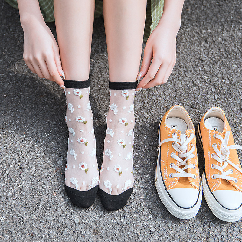 网红春季凉鞋夏季薄款筒袜丝中水晶袜子ins中筒袜