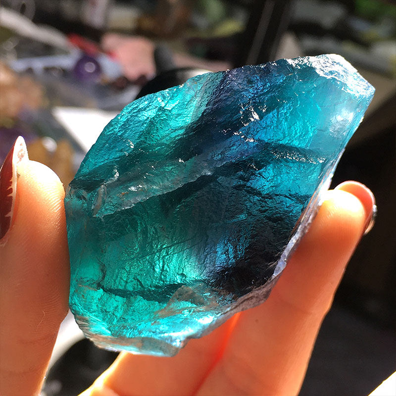 蓝绿水晶能量愈能磁疗消磁摆件碎石大块绿色摆件