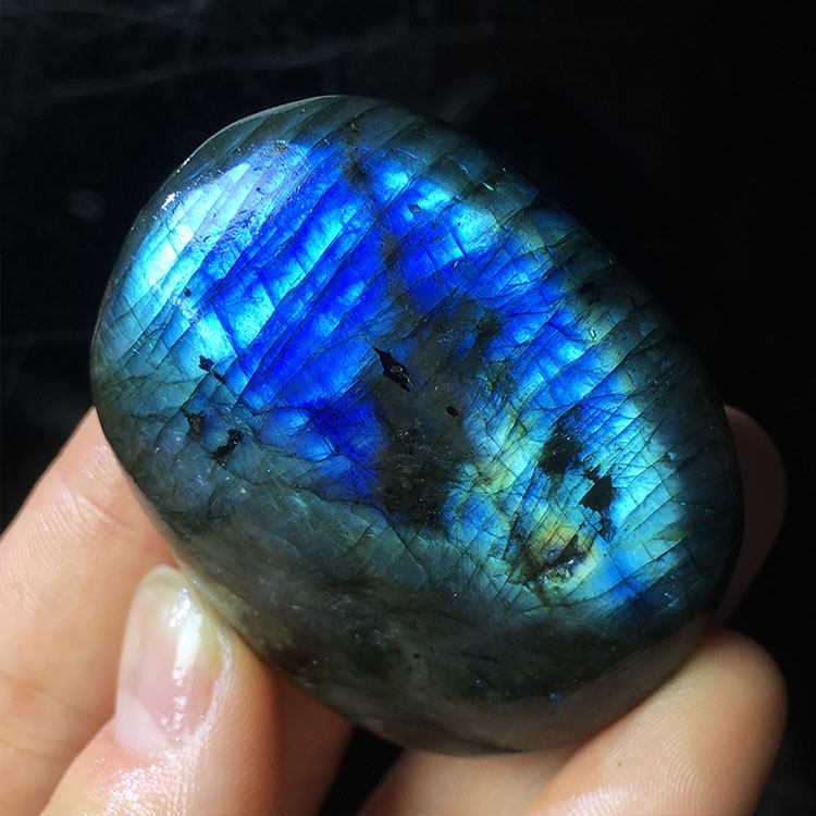 天然水晶蓝彩彩光拉长石灰月光石原石椭圆灰色矿物摆件