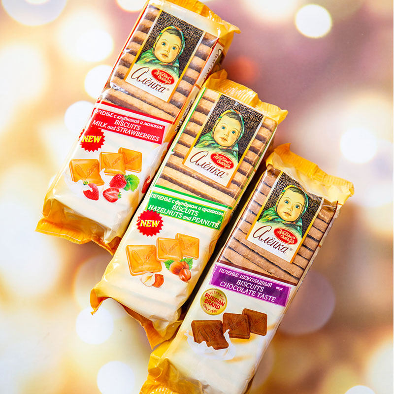 原装进口俄罗斯爱莲巧饼干营养早餐大头娃娃脆饼休闲零食官方正品