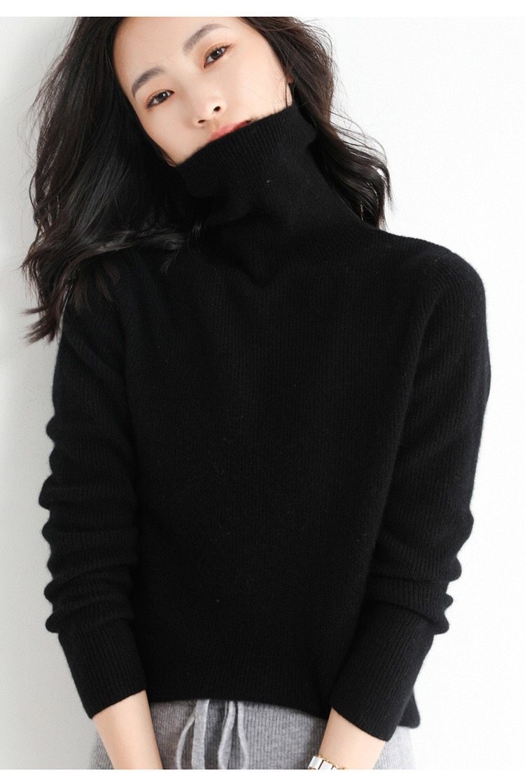 羊毛衫程程cccigao克重高领纯色宽松松显针织毛针织衫