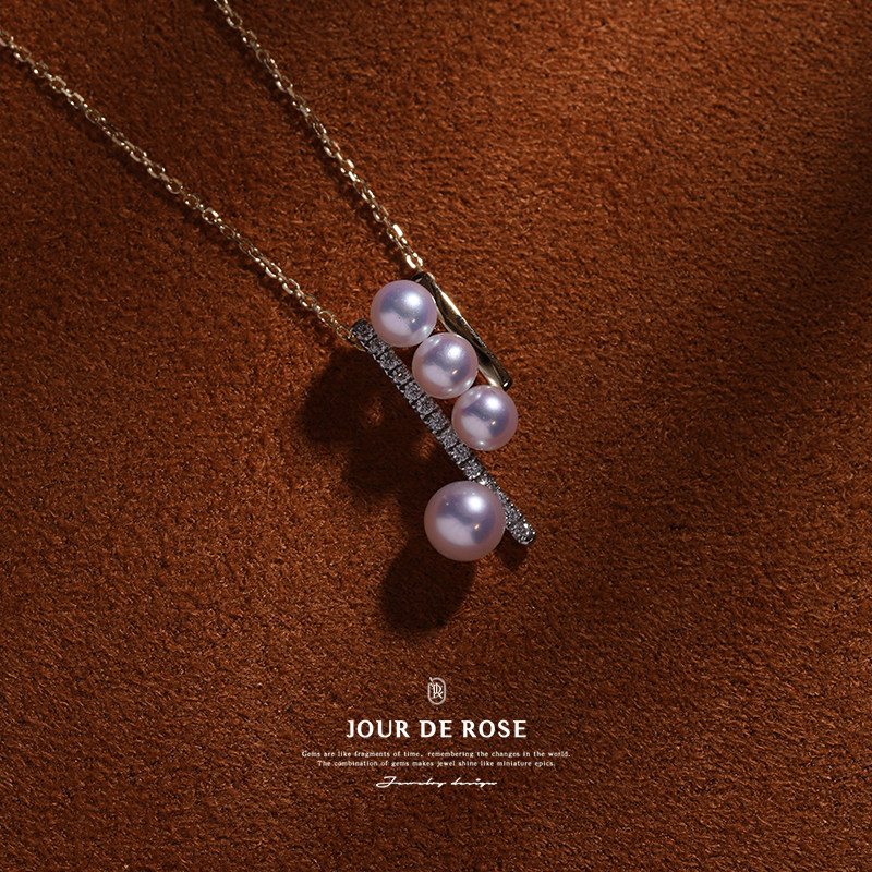 珍珠项链锁骨钻石金钻石18k极光日出大道天然设计颈饰