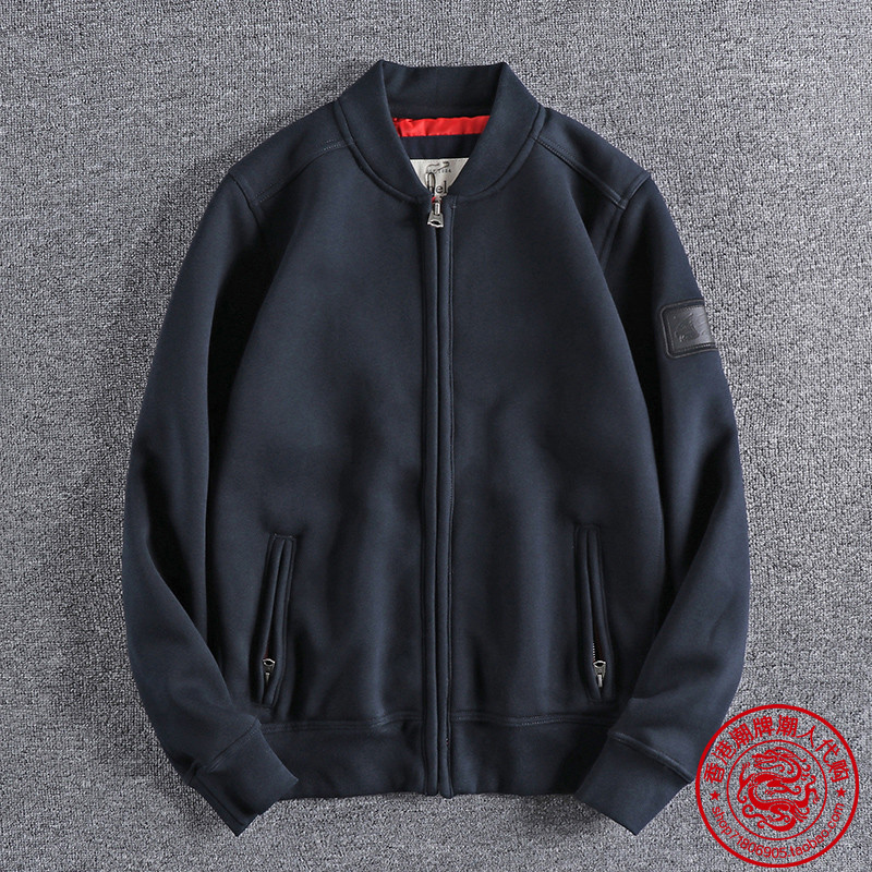 香港潮牌男士秋冬季美式简约纯色运动休闲棒球服修身飞行夹克外套