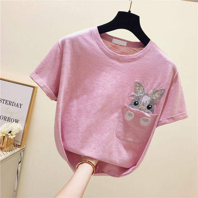 Korean version of the white short-sleeved T-shirt women's top 2020 summer loose plus size autumn all-match bottoming shirt slub cotton Korean version of the white short-sleeved T-shirt women's top 2020 summer loose plus size autumn all-match bottoming shirt slub cotton