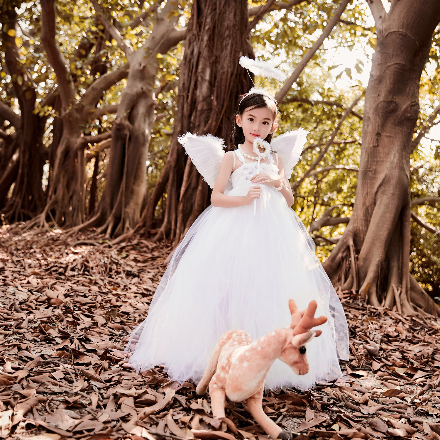 女童礼服摄影纱裙白纱裙小天使花童婚纱小花儿童儿童礼服