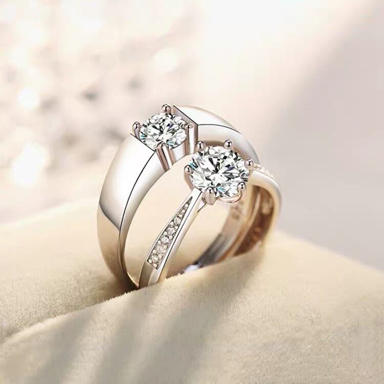 正品情侣结婚求婚白金一对男女铂金莫桑pt950戒指