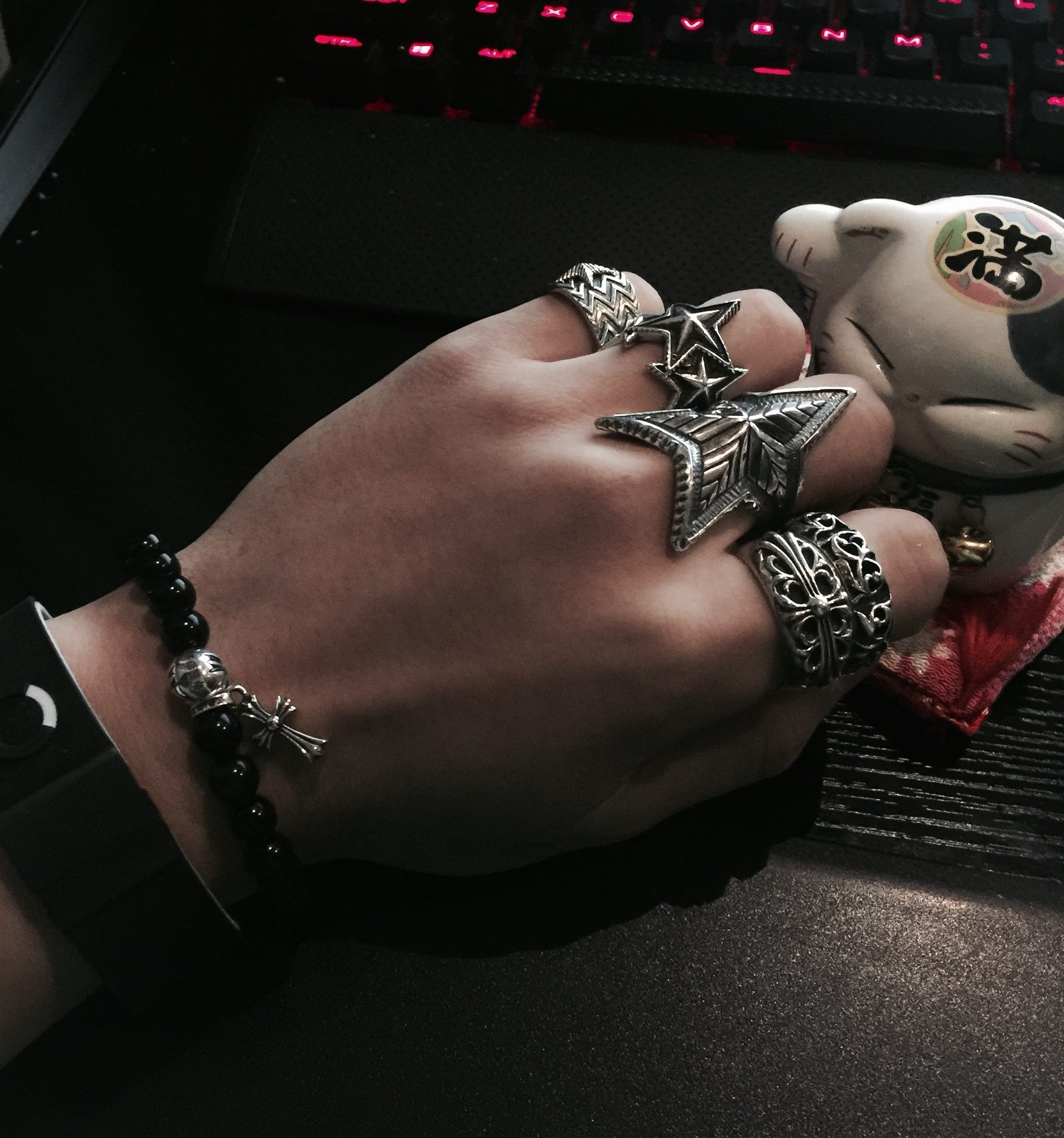 新款cody宿主大帝复古星星波纹纯银手工戒指