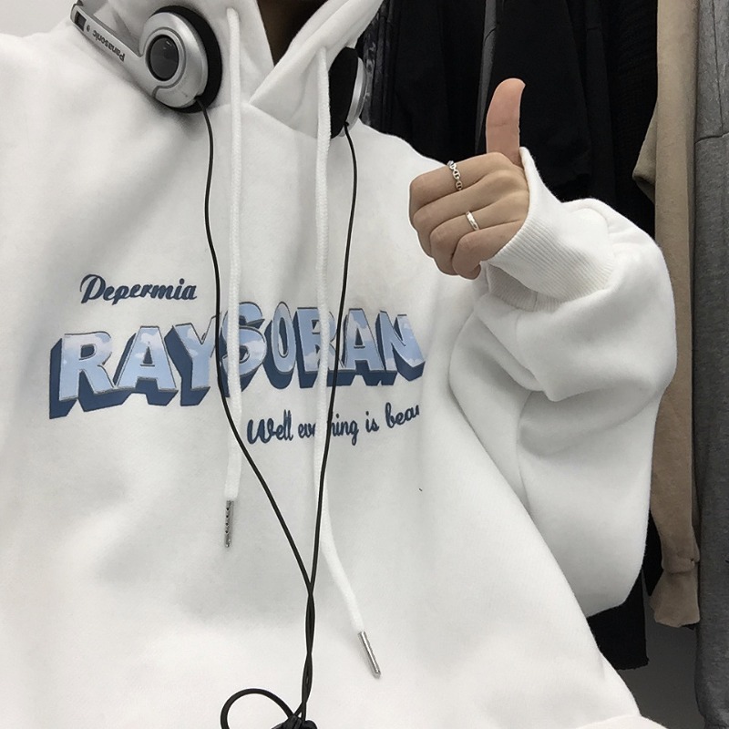 樱田川岛ins韩版2022新款秋冬简约字母男女百搭显瘦加绒连帽卫衣