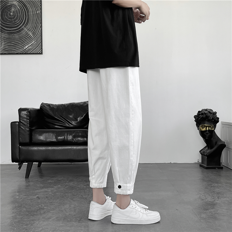 春夏季休闲裤男士ins港风韩版宽松束脚九分裤潮流百搭纯色工装裤