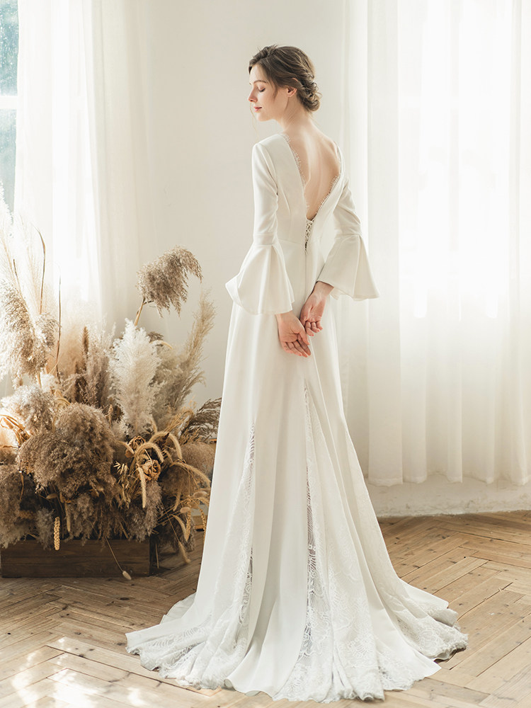 满庭芳【花园少女】婚纱女2019新款新娘法式轻婚纱裙礼服缎面婚纱