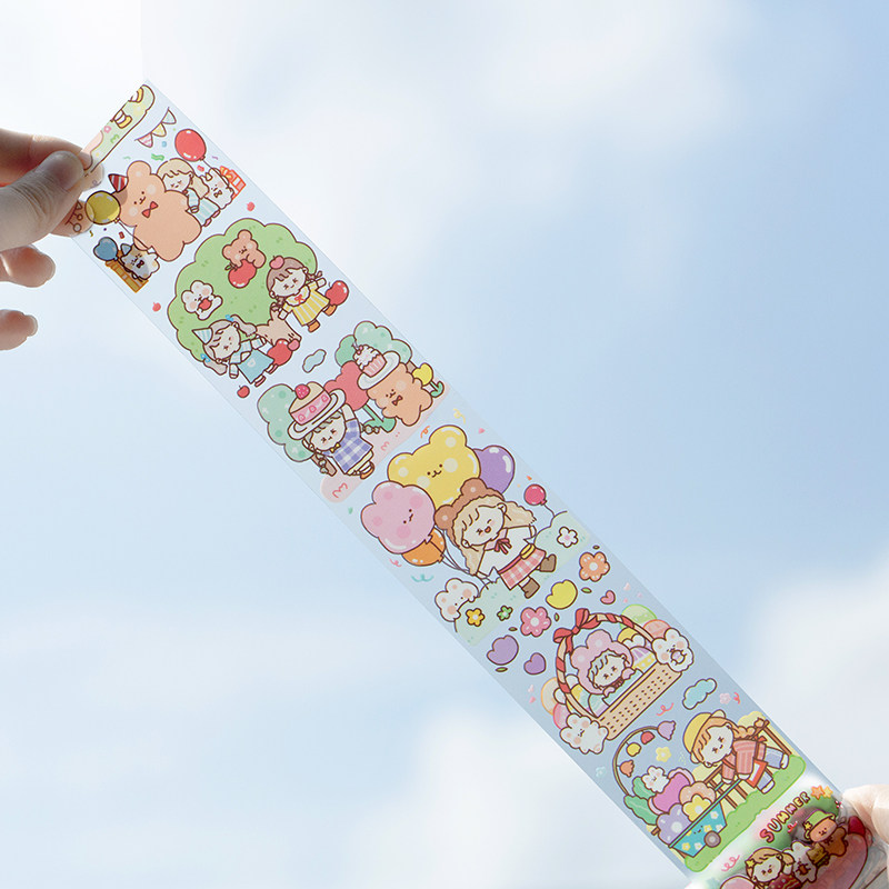 胶带可爱少女甜系pet白墨手绘卡通日记手帐胶带