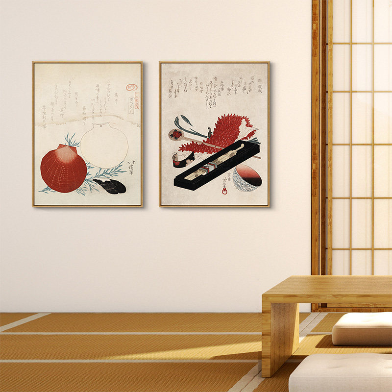 璞图和风榻榻米墙面壁画客厅日式挂画茶室植物现代装饰画