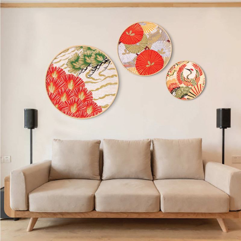 璞图日式挂画客厅实木圆形装饰画日料餐厅民宿现代装饰画