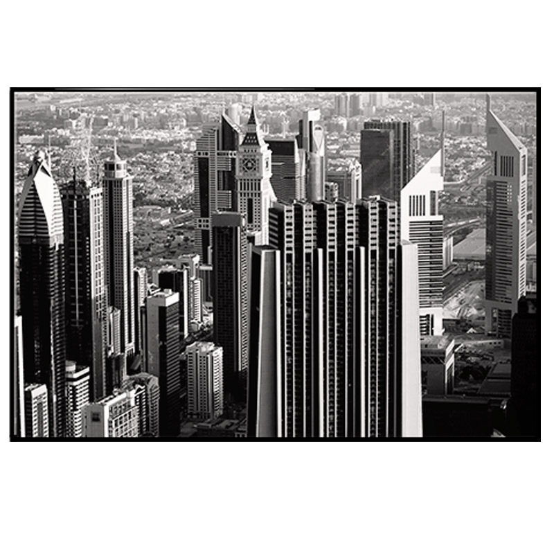 黑白城市建筑艺术摄影尺寸大幅美式客厅装饰画高楼现代装饰画