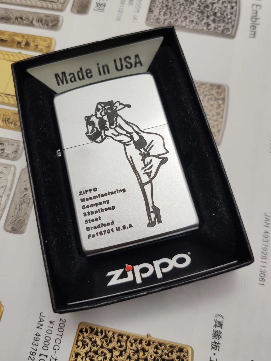 zippo打火机正品官方正版芝宝火机银色磨砂风中女郎zippo