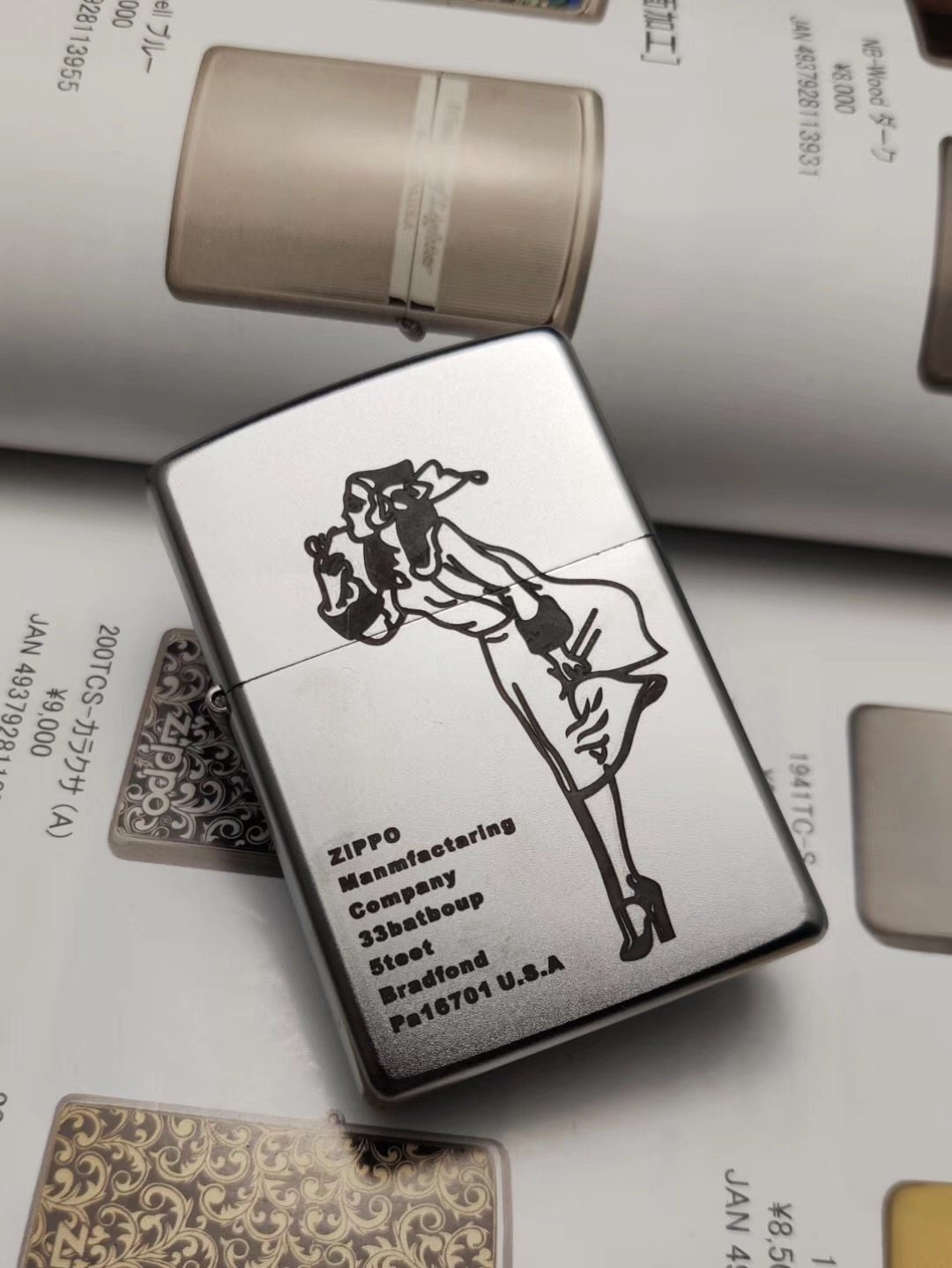 zippo打火机正品官方正版芝宝火机银色磨砂风中女郎zippo
