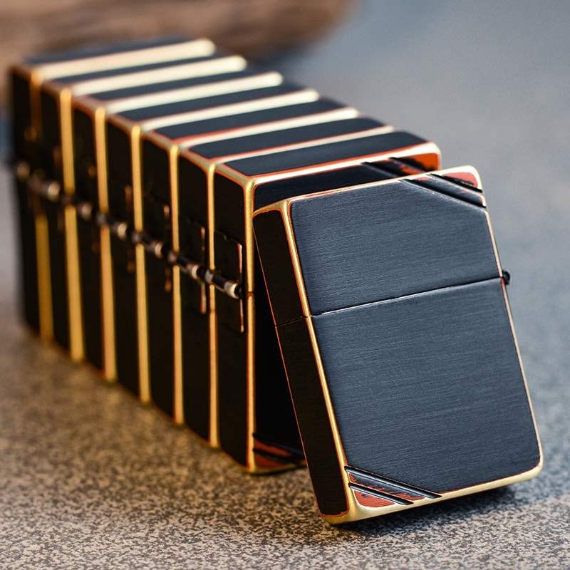 火机zippo原装正品纯铜红与黑切角1935复刻炭烧zippo