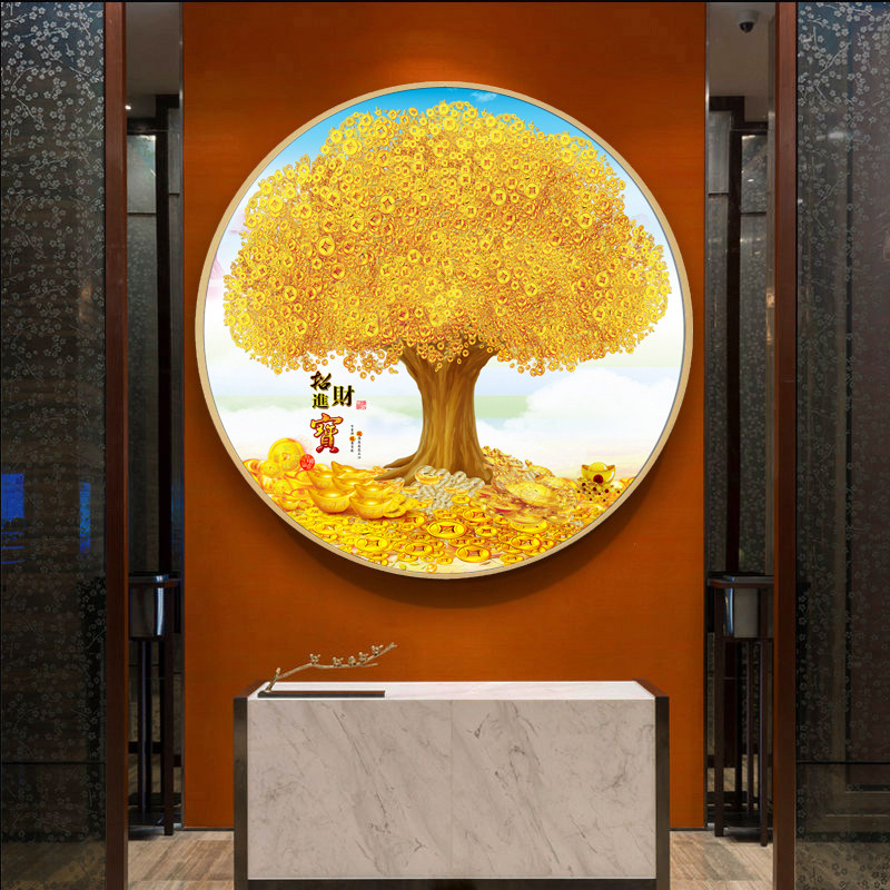 金钱树钱树客厅玄关招财进宝壁画摇钱树发财树装饰画黄金现代装饰画