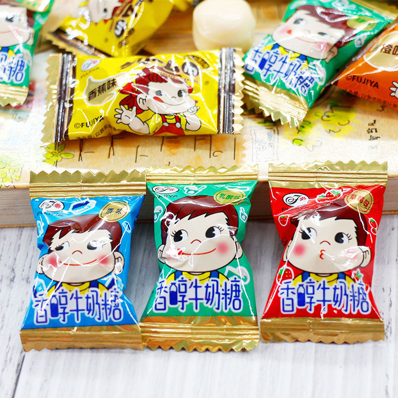 不二家香醇牛奶糖500g巧克力夹心心水果味硬糖散装糖果