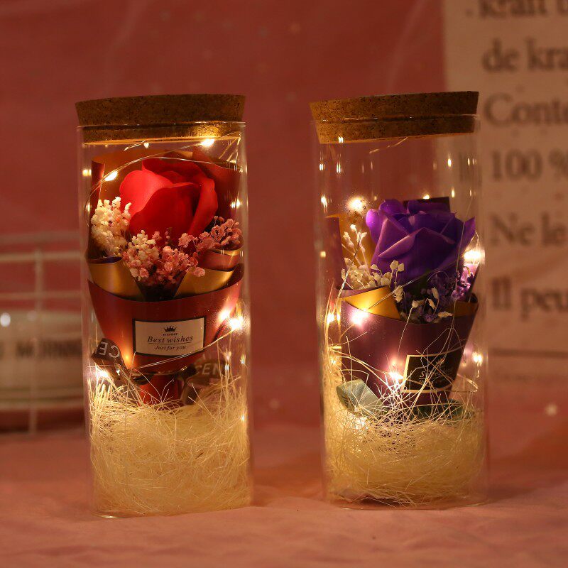 情人节新款发光香皂玫瑰花许愿瓶满天星星星瓶装装饰其它