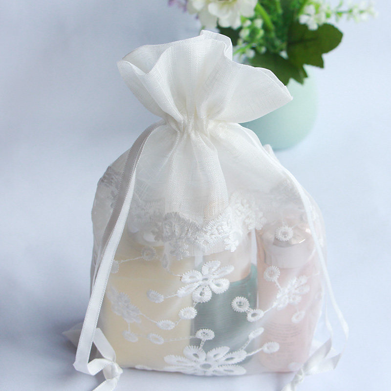 白色纱色纱透明透气小布袋抽绳礼品袋化妆品袋束口袋首饰袋