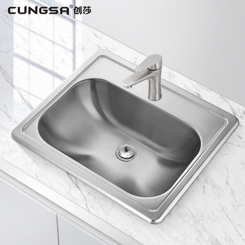 不锈钢一体嵌入式洗手盆卫生间洗漱洗脸盆方形台下面盆台下盆