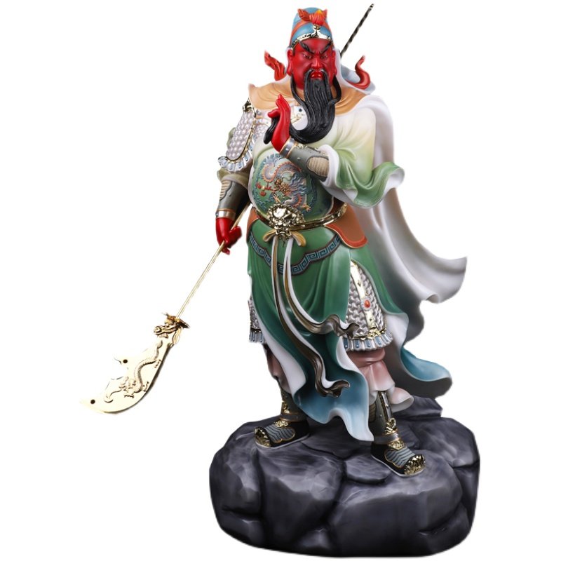 汉白玉彩绘关公神像横刀关二哥九龙关公武财神关二爷关羽摆件人物