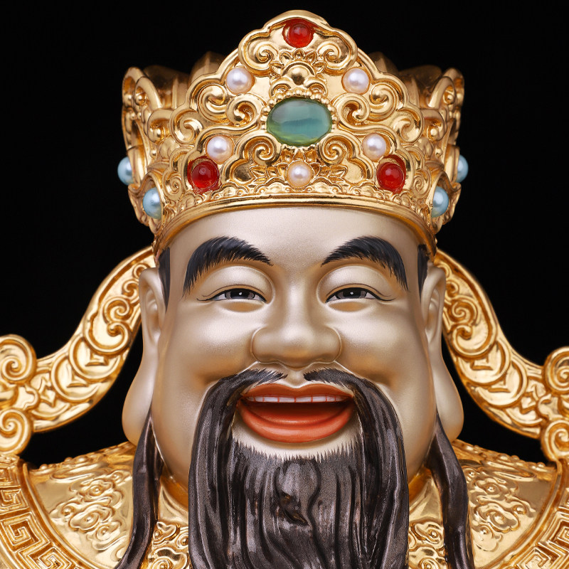 财神爷神像纯铜彩绘贴金金文财神比干店铺家用摆件