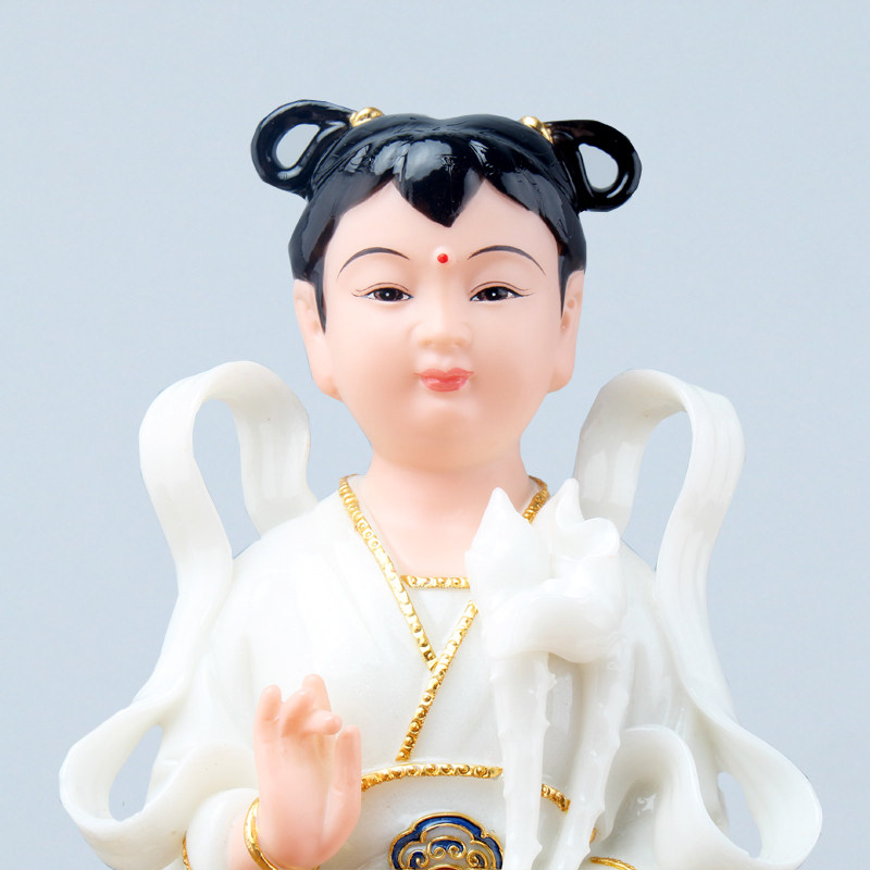 汉白玉金童玉女佛像珐琅客厅善财童子龙女观音菩萨摆件