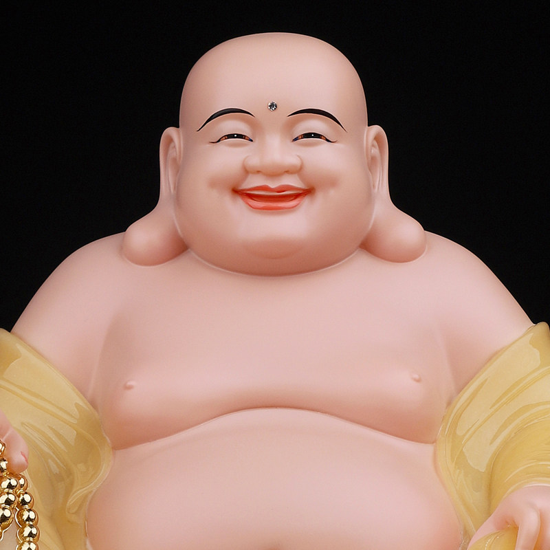 佛开汉白玉弥勒佛像菩萨大肚开口笑未来开业元宝装饰摆件