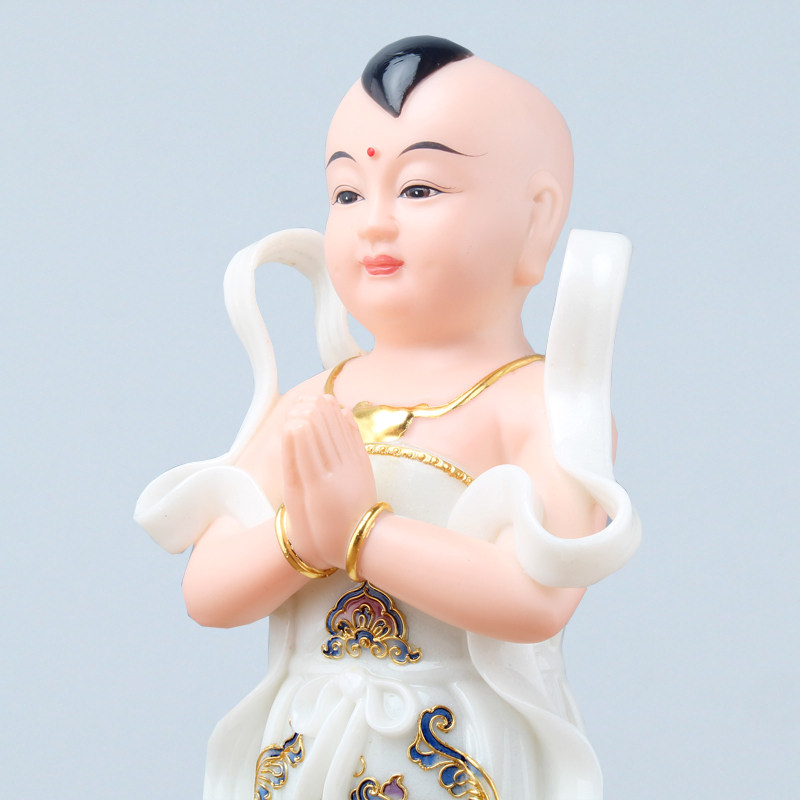 汉白玉金童玉女佛像珐琅客厅善财童子龙女观音菩萨摆件