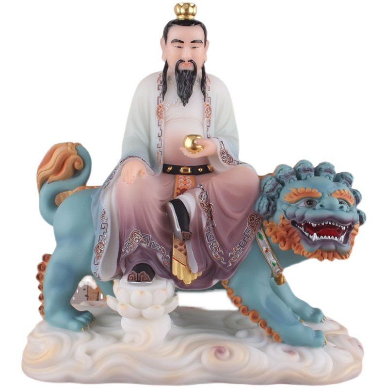 太乙救苦天尊神像摆件汉白玉真人坐骑九头狮道教摆件
